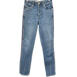 AMO Women’s 25 Babe With Piping High Rise Straight Leg Jeans Button Fly